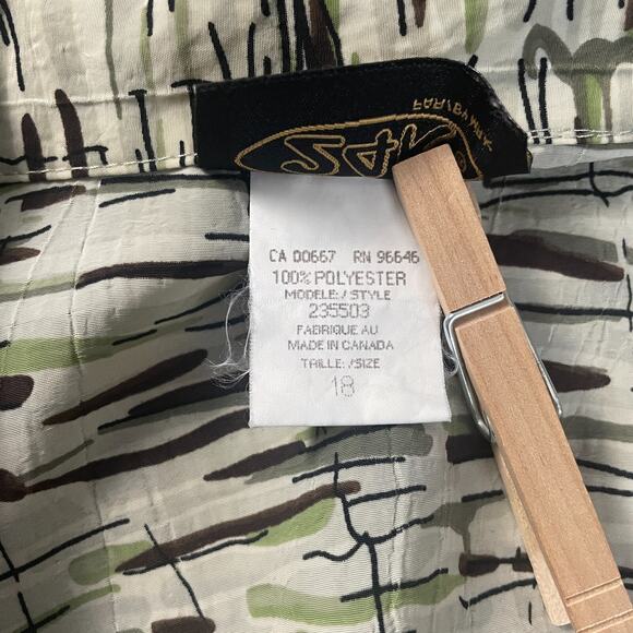 Vintage Top Plus Size 18 Beige Green Abstract Art Button Up Long Sleeve Y2K - Picture 9 of 12